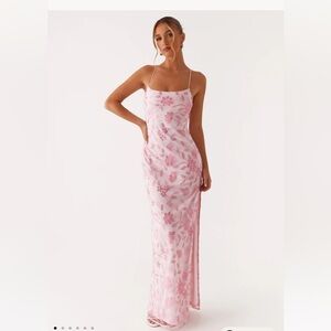 Edikted Strapless Pink Floral Dress